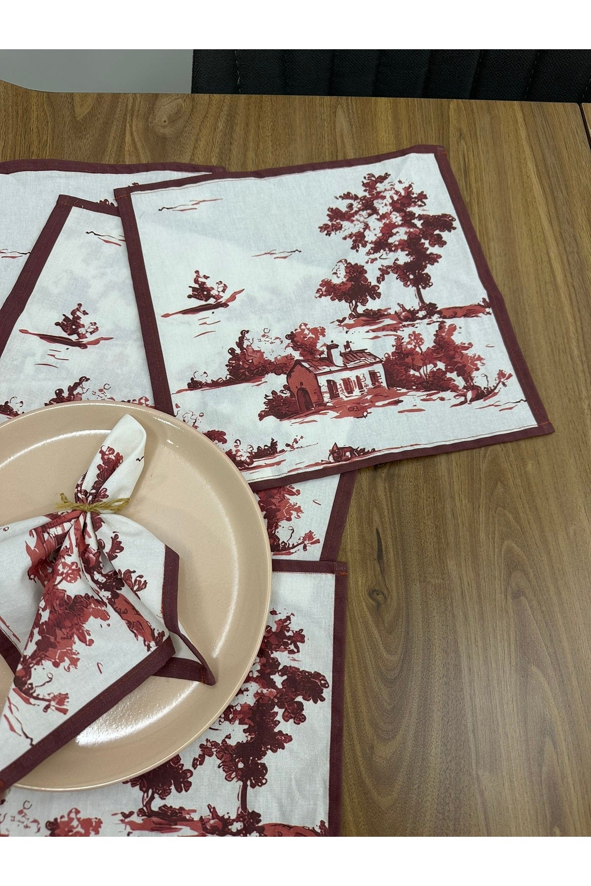 Toile De Jouy Monet Amerikan Servis 6’lı Set | 30x30 cm | %100 Pamuk Dijital Baskılı | Country Tarzı