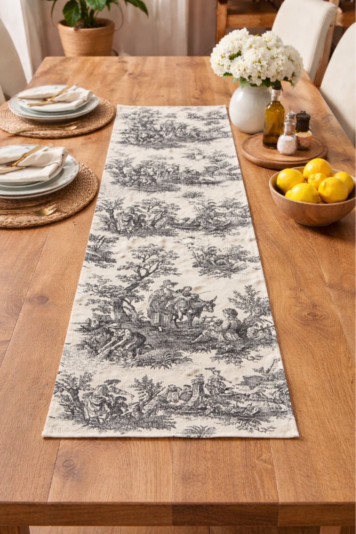 Toile de Jouy | %100 Pamuk Dekoratif Masa Runner 40x110 cm