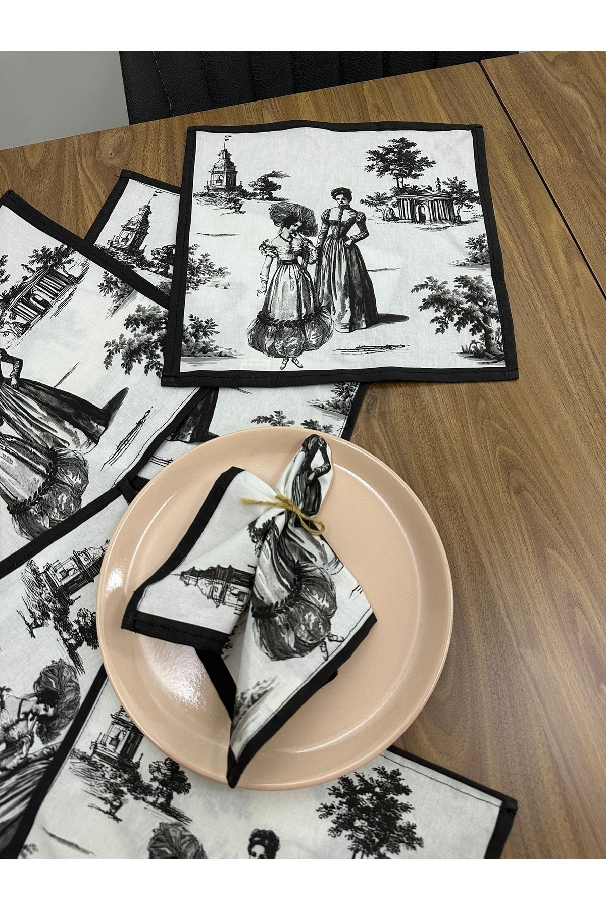 Toile De Jouy Paris Amerikan Servis 6’lı Set | 35x45 cm | %100 Pamuk Dijital Baskılı | Klasik Fransı
