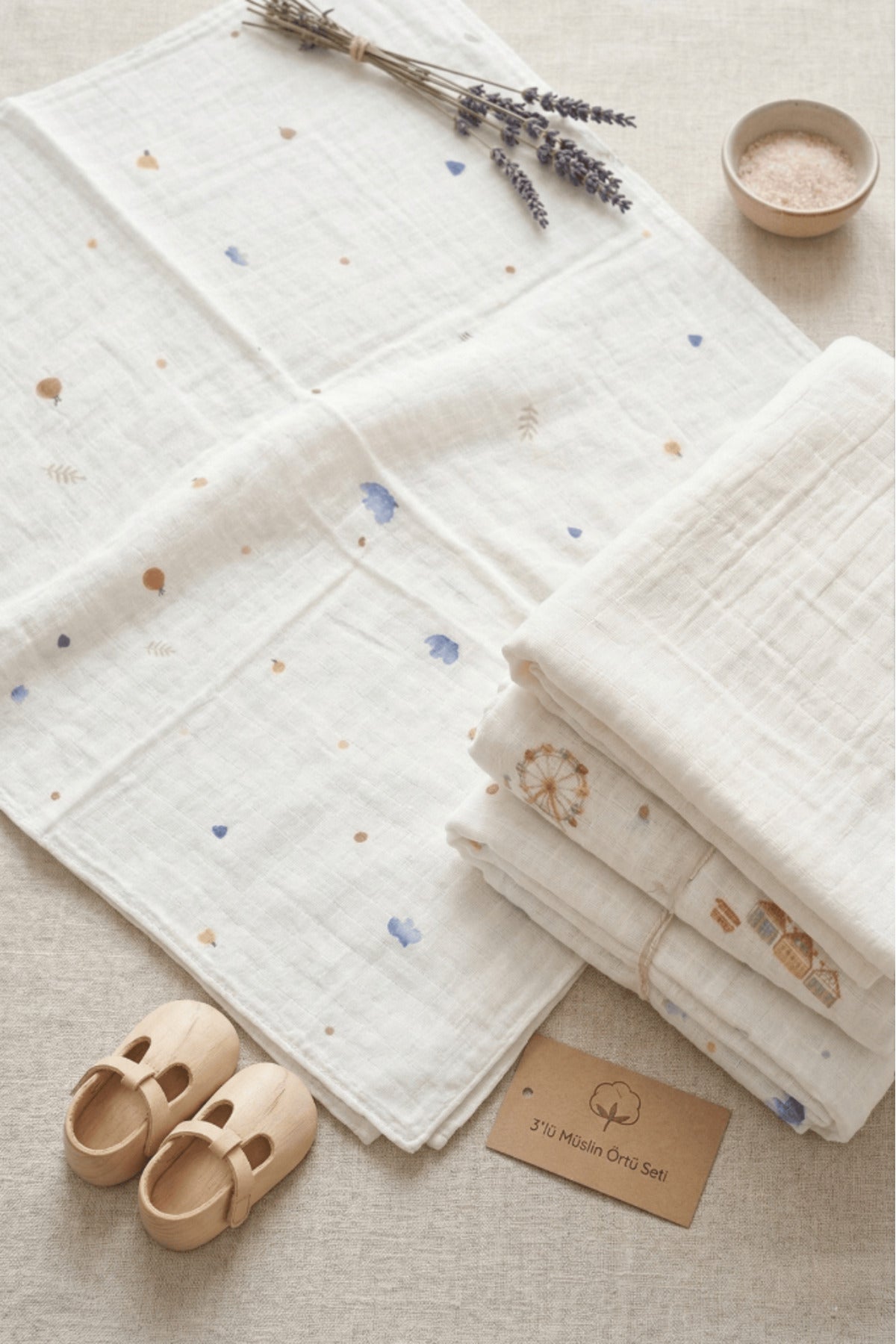 Little Organic's | 3’lü %100 Organik Pamuk Müslin Örtü - Battaniye Seti 75x80 cm | Oeko-tex | Gots -
