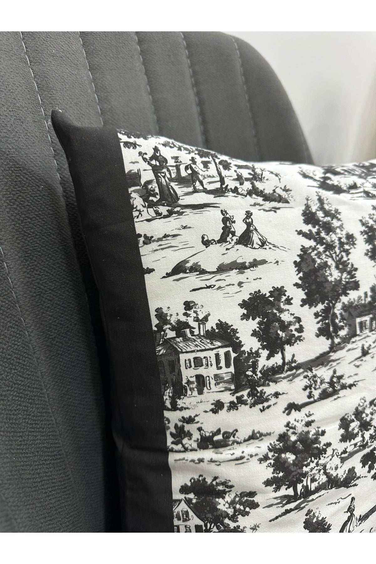 Toile De Jouy Monet Kırlent Kılıfı 43x43 cm | %100 Pamuk Dijital Baskılı | Country Tarzı Fransız Dek