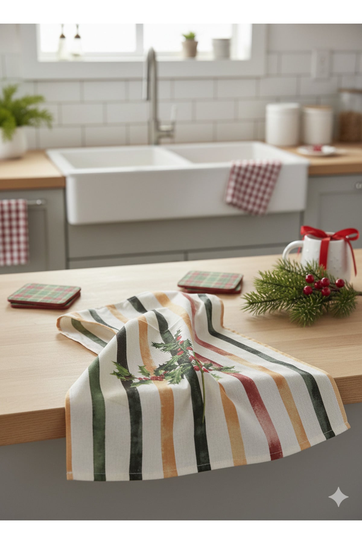 Christmas | %100 Pamuk Baskılı Kurulama Bezi – 40×60 cm Yılbaşı Temalı