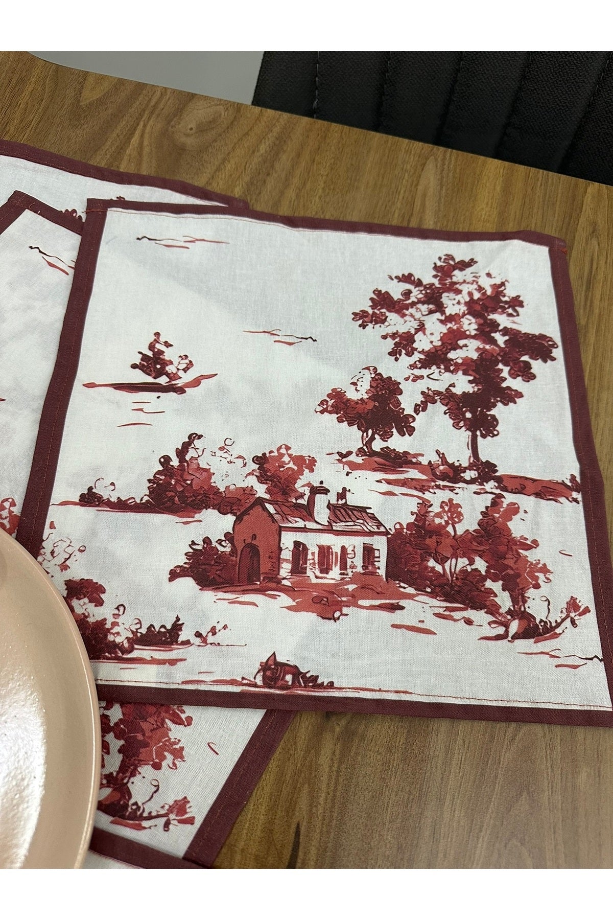 Toile De Jouy Monet Amerikan Servis 6’lı Set | 30x30 cm | %100 Pamuk Dijital Baskılı | Country Tarzı