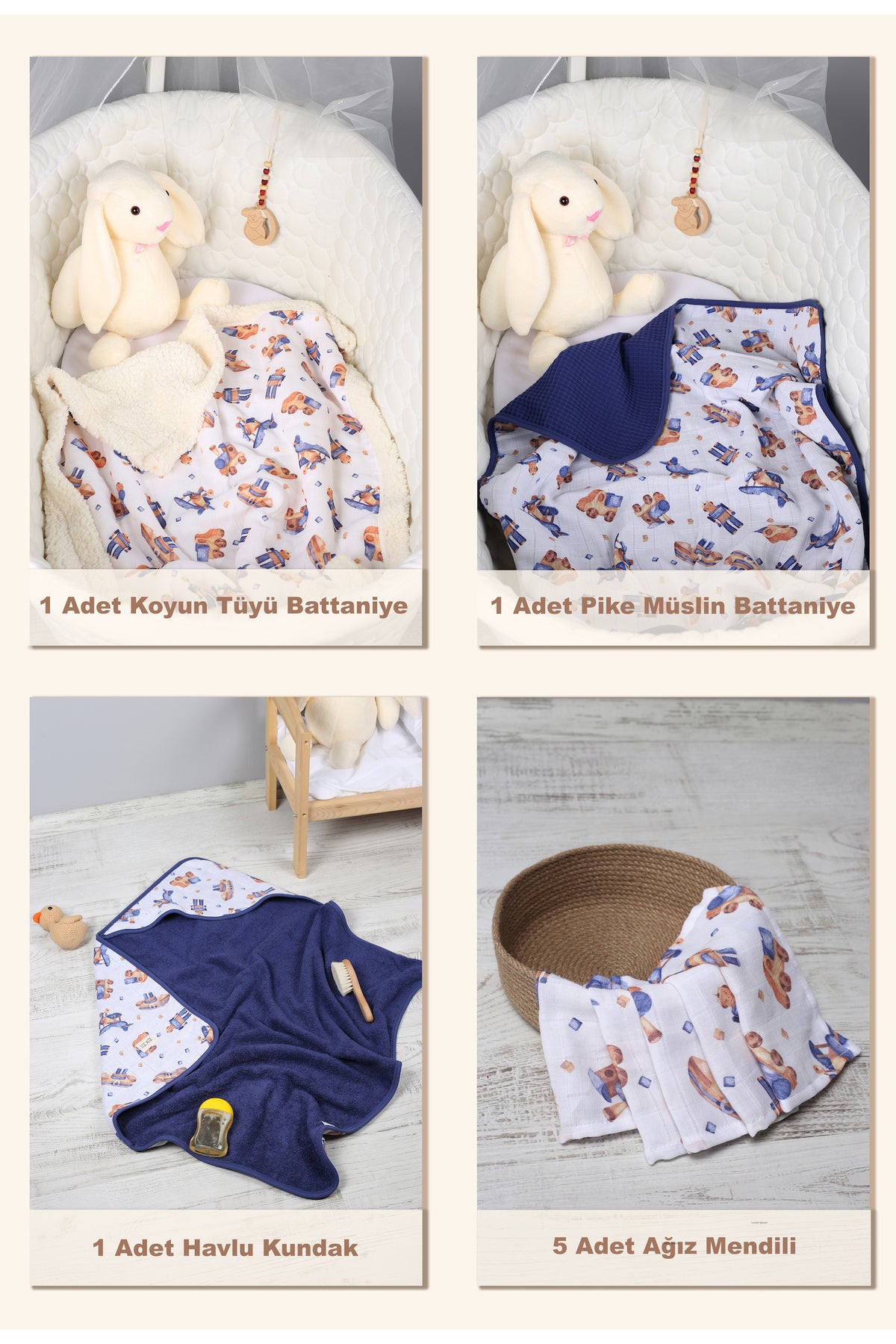 29 Parça Müslin Bebek Bakım Çantası - Müslin Set