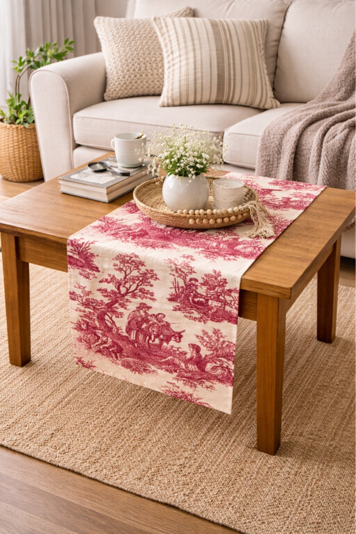 Toile de Jouy | %100 Pamuk Dekoratif Masa Runner 40x110 cm