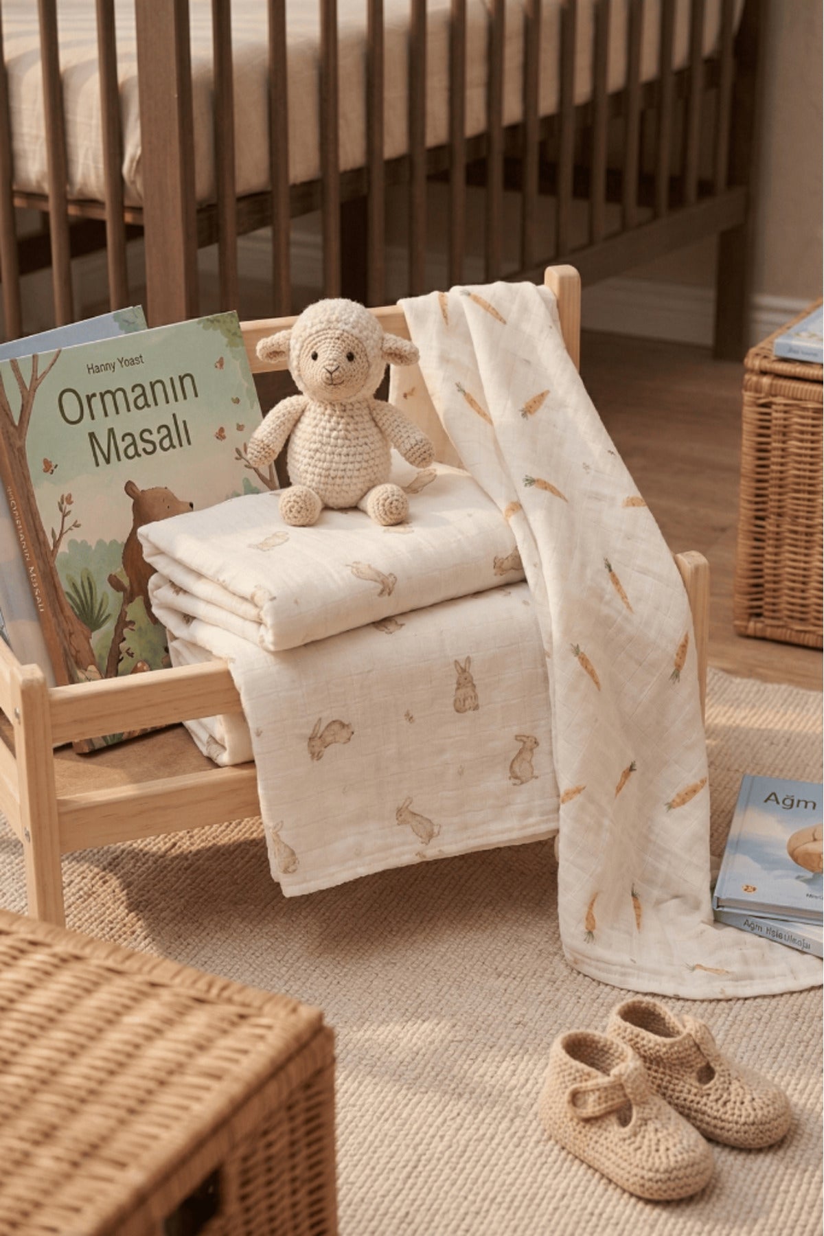 Little Organic's | 3’lü %100 Organik Pamuk Müslin Örtü - Battaniye Seti 75x80 cm | Oeko-tex | Gots -