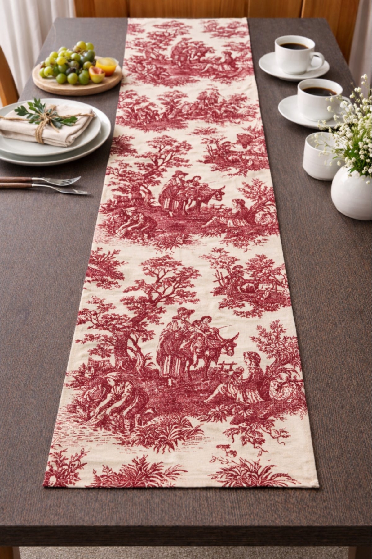 Toile de Jouy | %100 Pamuk Dekoratif Masa Runner 40x110 cm