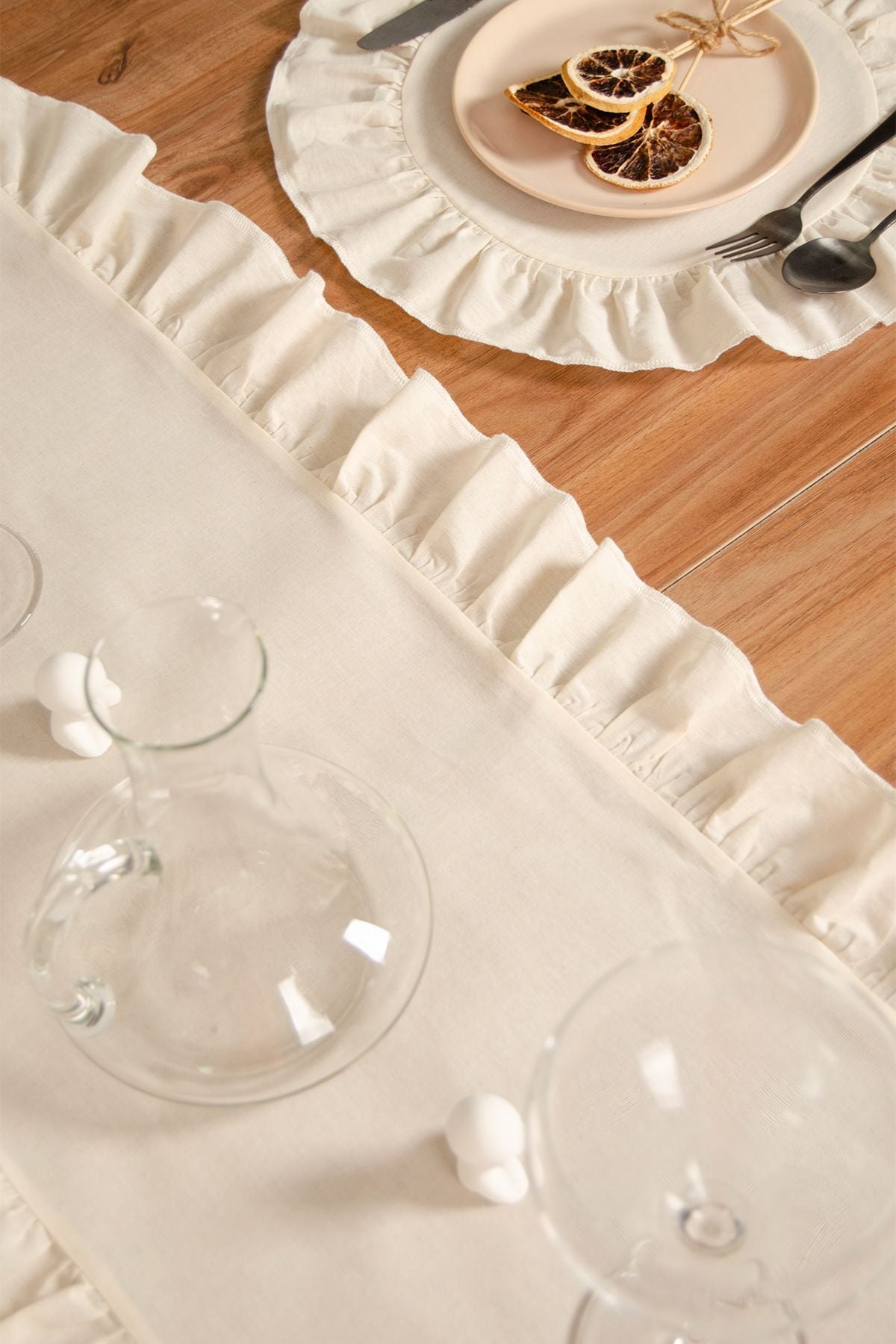Keten | 2 Adet Fırfırlı Runner 40 x 110 Cm