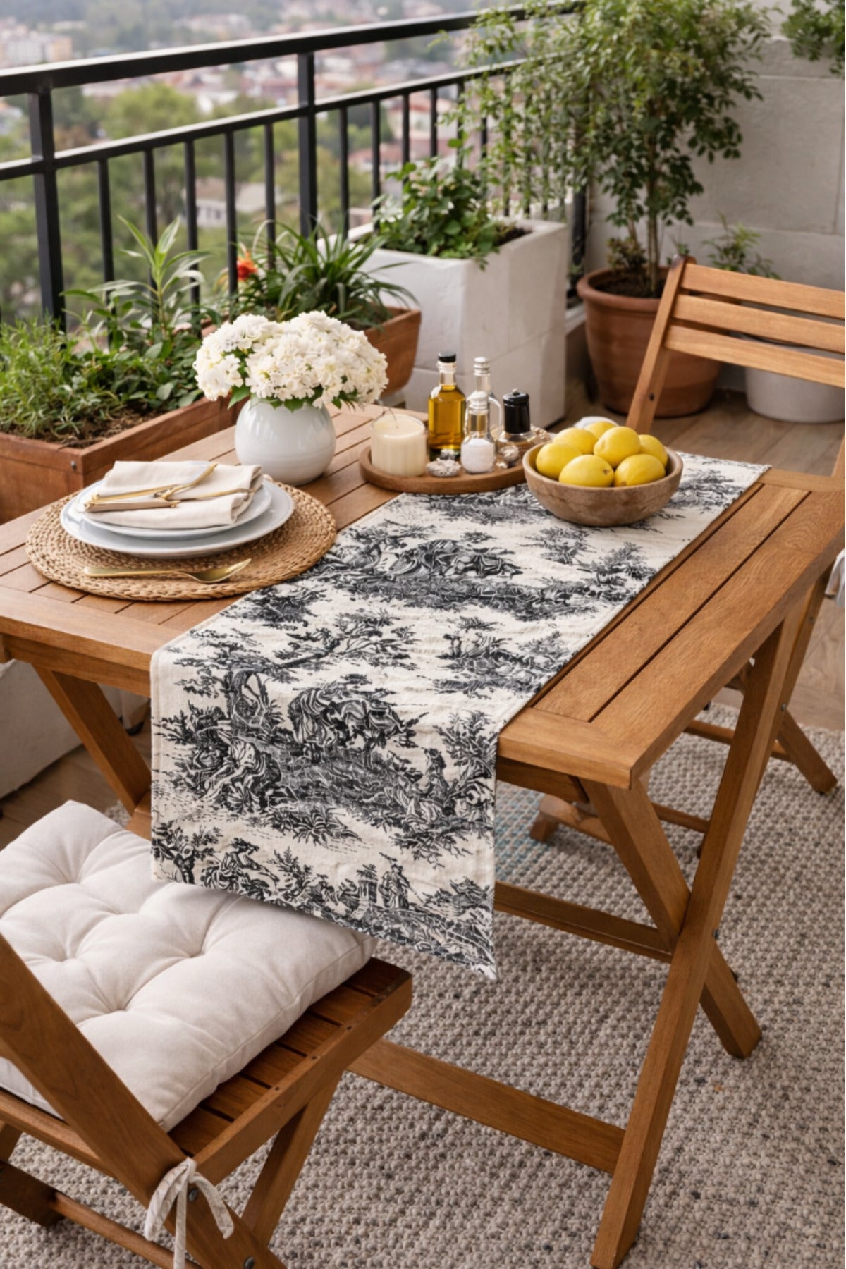 Toile de Jouy | %100 Pamuk Dekoratif Masa Runner 40x110 cm