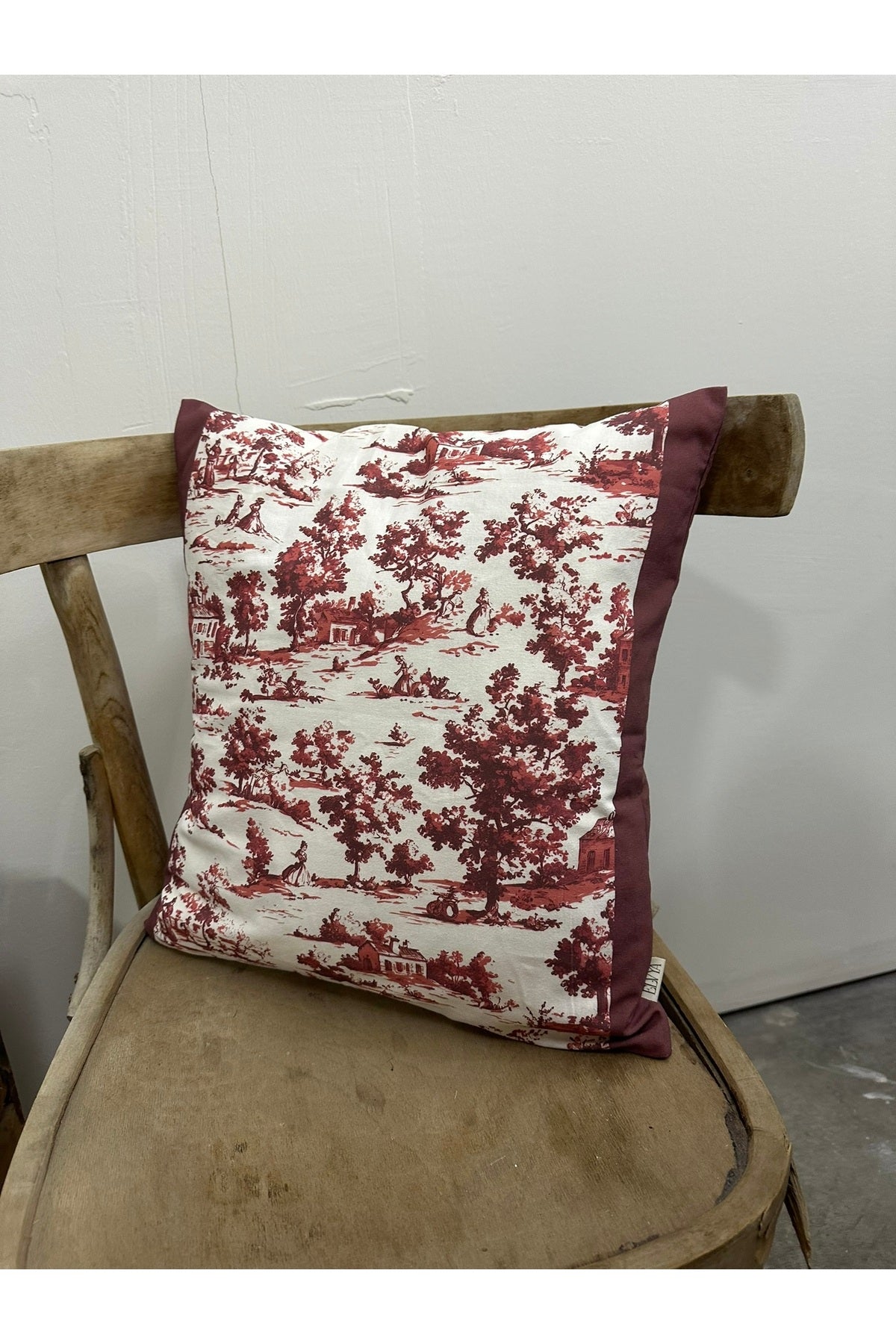 Toile De Jouy Monet Kırlent Kılıfı 43x43 cm | %100 Pamuk Dijital Baskılı | Country Tarzı Fransız Dek