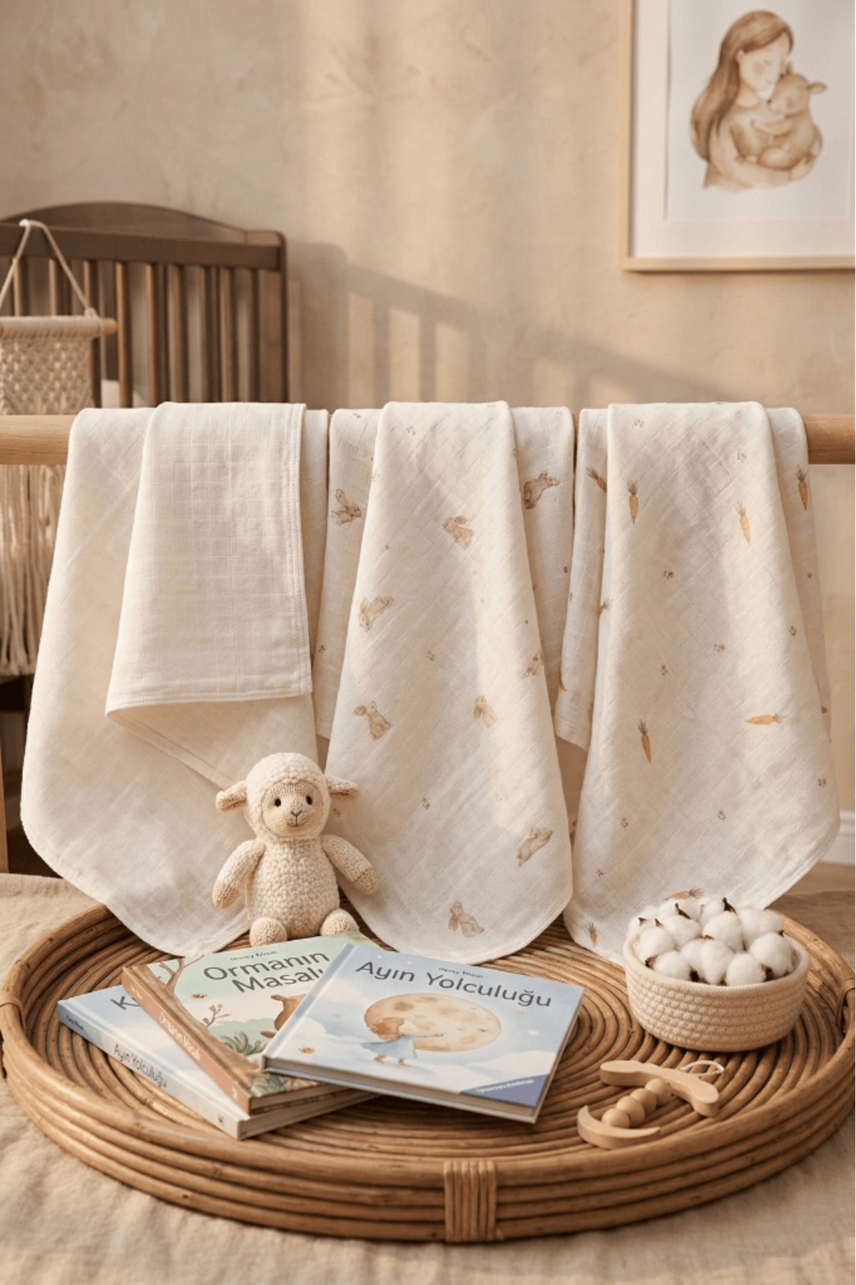 Little Organic's | 3’lü %100 Organik Pamuk Müslin Örtü - Battaniye Seti 75x80 cm | Oeko-tex | Gots -