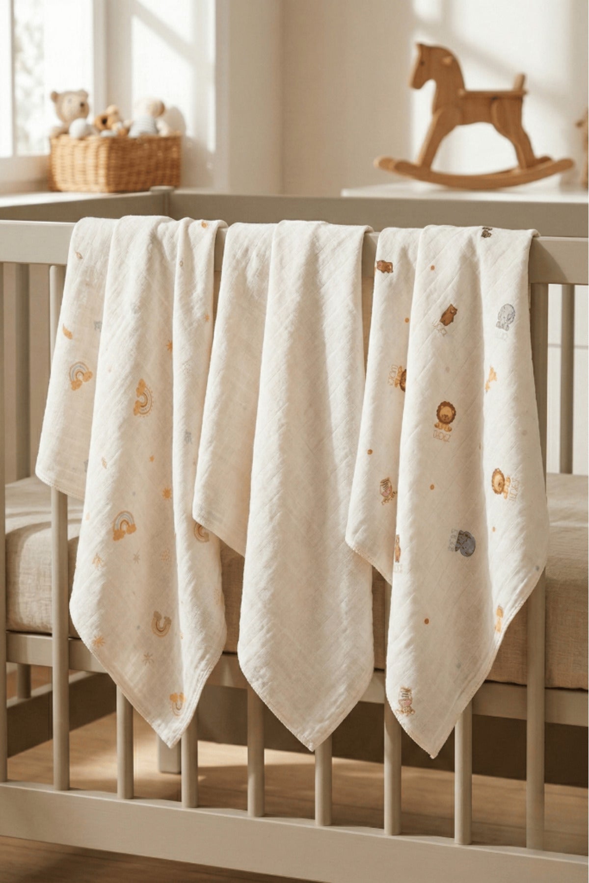 Little Organic's | 3’lü %100 Organik Pamuk Müslin Örtü - Battaniye Seti 75x80 cm | Oeko-tex | Gots -