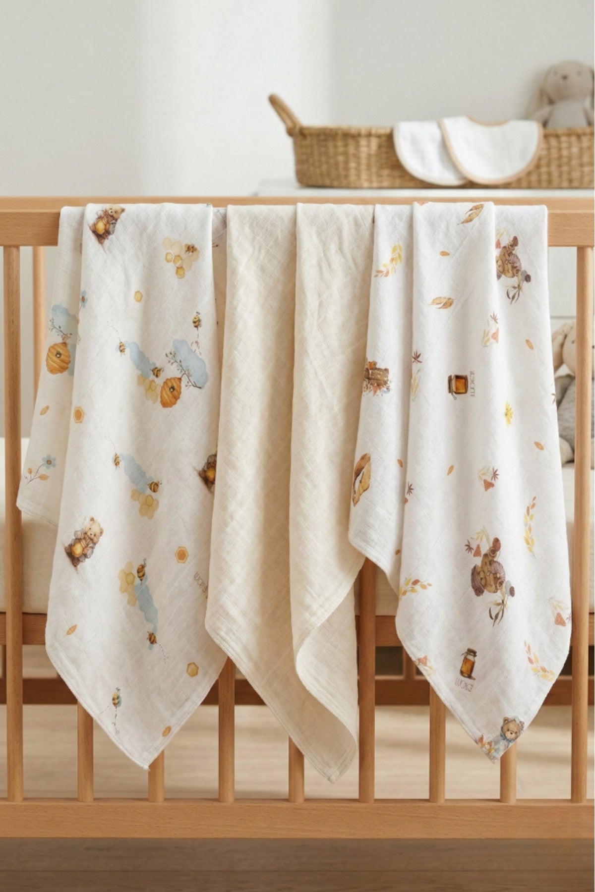 Little Organic's | 3’lü %100 Organik Pamuk Müslin Örtü - Battaniye Seti 75x80 cm | Oeko-tex | Gots -
