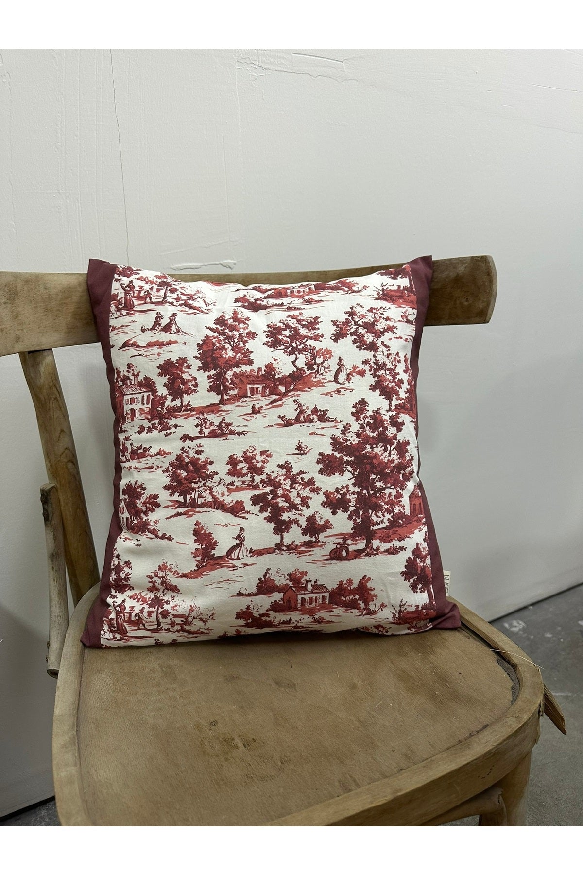 Toile De Jouy Monet Kırlent Kılıfı 43x43 cm | %100 Pamuk Dijital Baskılı | Country Tarzı Fransız Dek