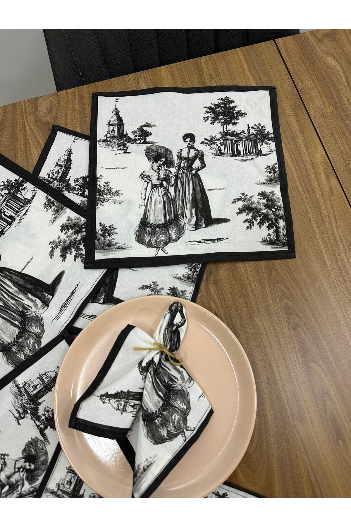 Toile De Jouy Paris Amerikan Servis 6’lı Set | 35x45 cm | %100 Pamuk Dijital Baskılı | Klasik Fransı