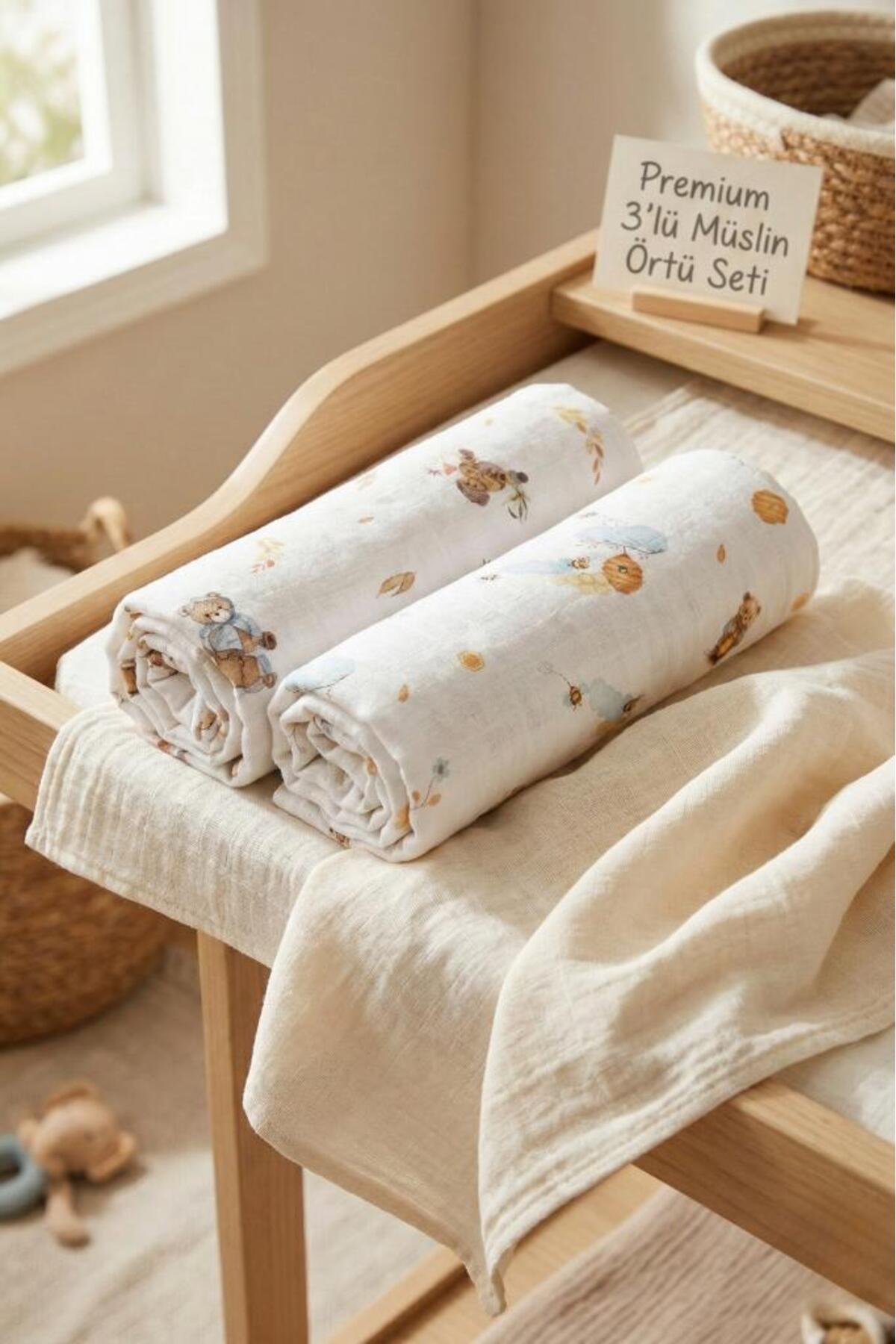 Little Organic's | 3’lü %100 Organik Pamuk Müslin Örtü - Battaniye Seti 75x80 cm | Oeko-tex | Gots -