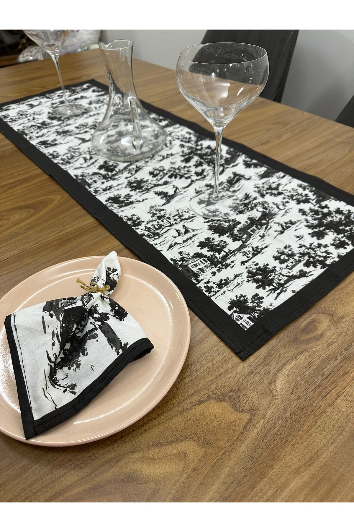 Toile De Jouy Monet Runner 40x110 cm | %100 Pamuk Dijital Baskılı Masa Örtüsü | Country Tarzı Fransı