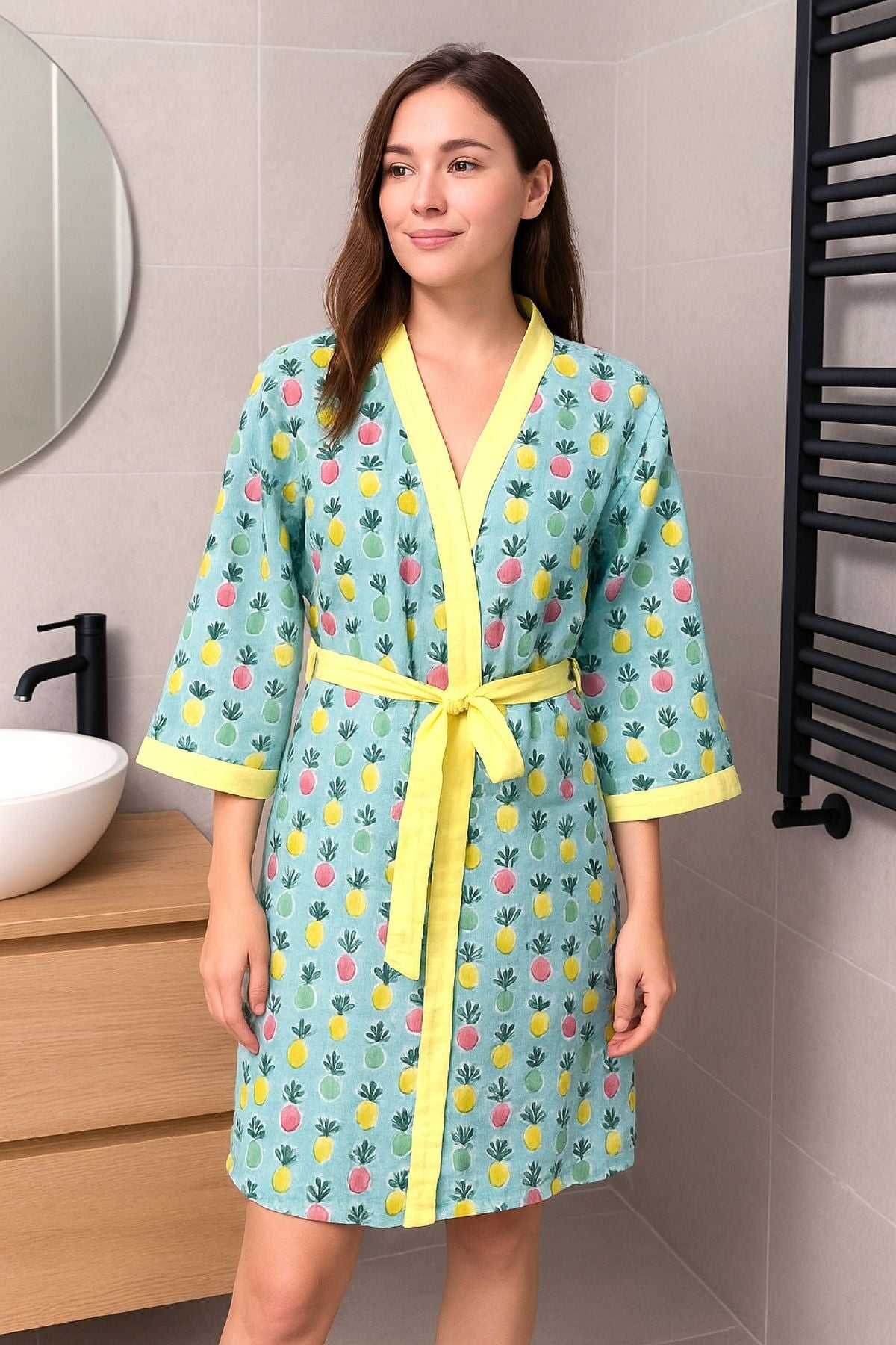 Baskılı Müslin Kimono Bornoz – Unisex | %100 Pamuk Yumuşacık 2 Katlı Doğal Kumaş
