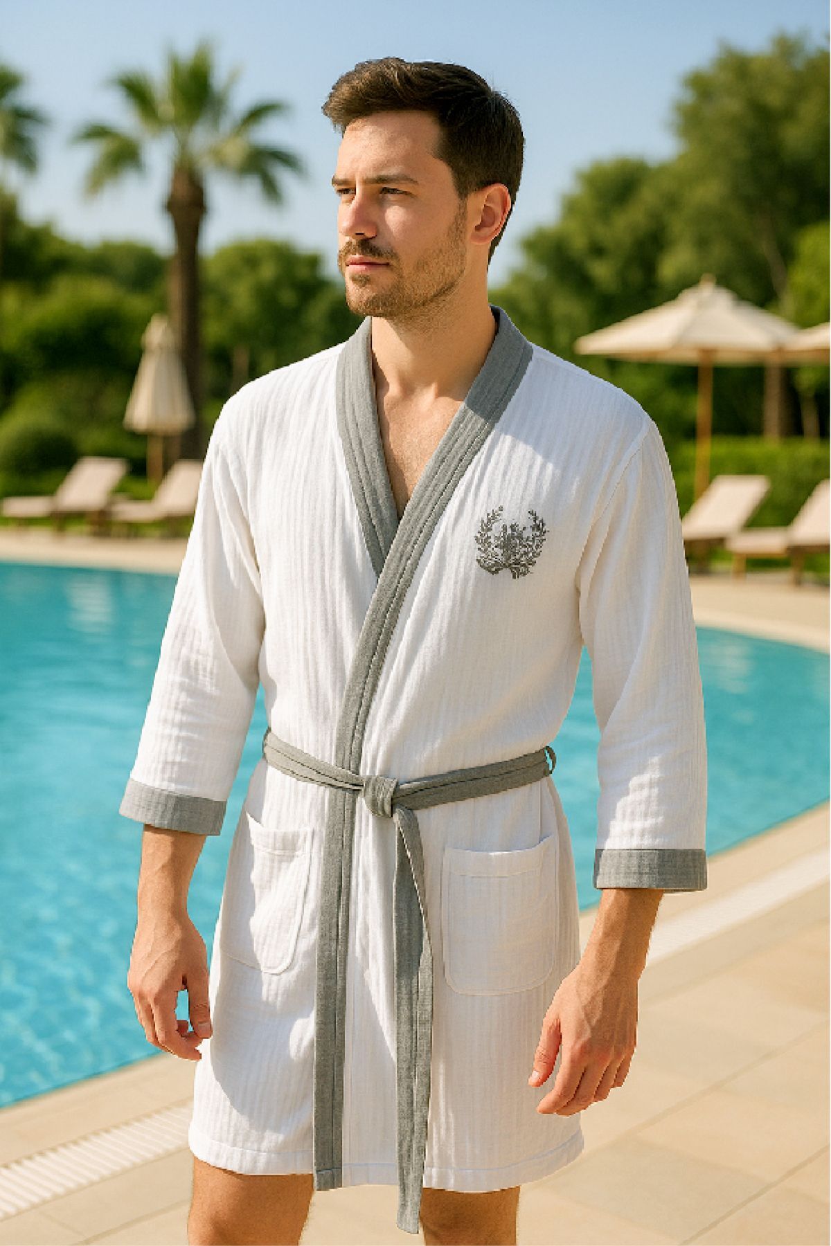 Baskılı Müslin Kimono Bornoz – Unisex | %100 Pamuk Yumuşacık 2 Katlı Doğal Kumaş