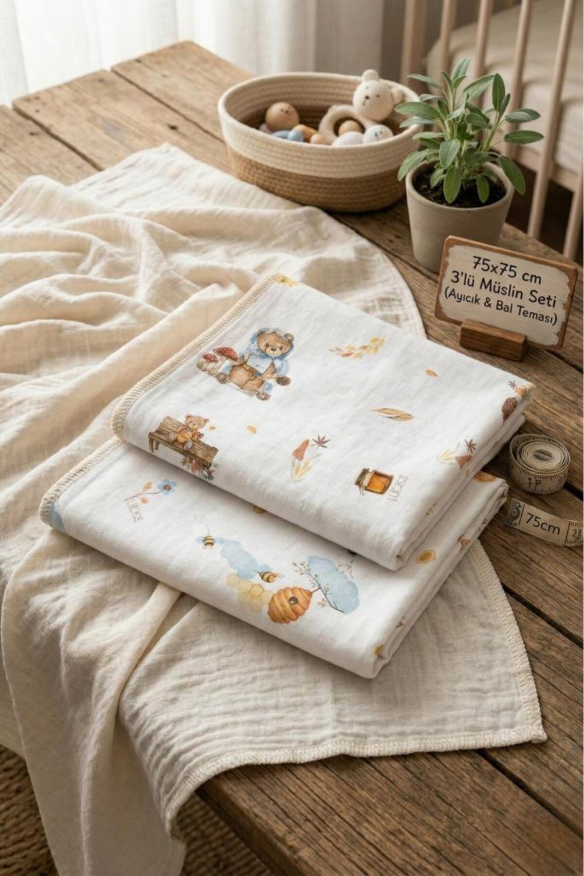 Little Organic's | 3’lü %100 Organik Pamuk Müslin Örtü - Battaniye Seti 75x80 cm | Oeko-tex | Gots -