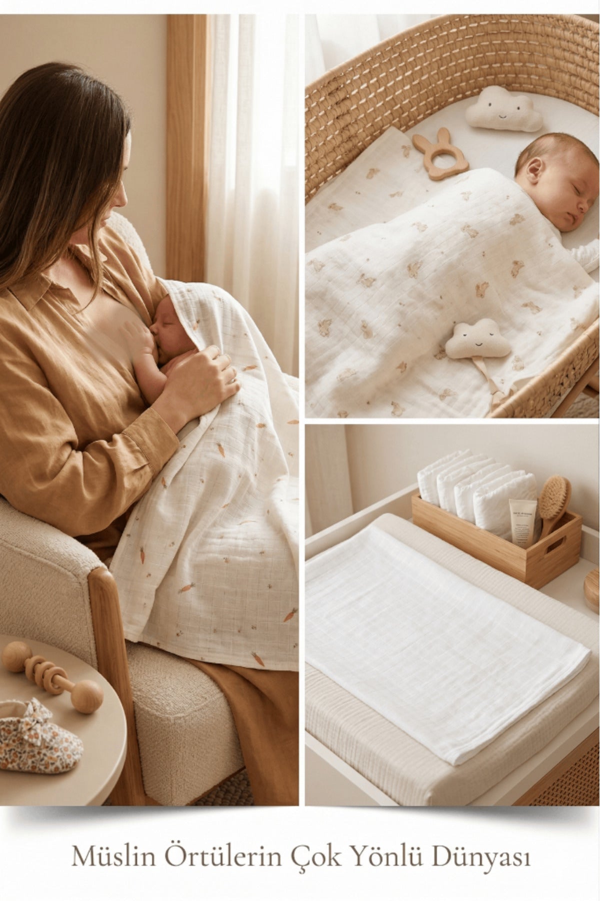 Little Organic's | 3’lü %100 Organik Pamuk Müslin Örtü - Battaniye Seti 75x80 cm | Oeko-tex | Gots -