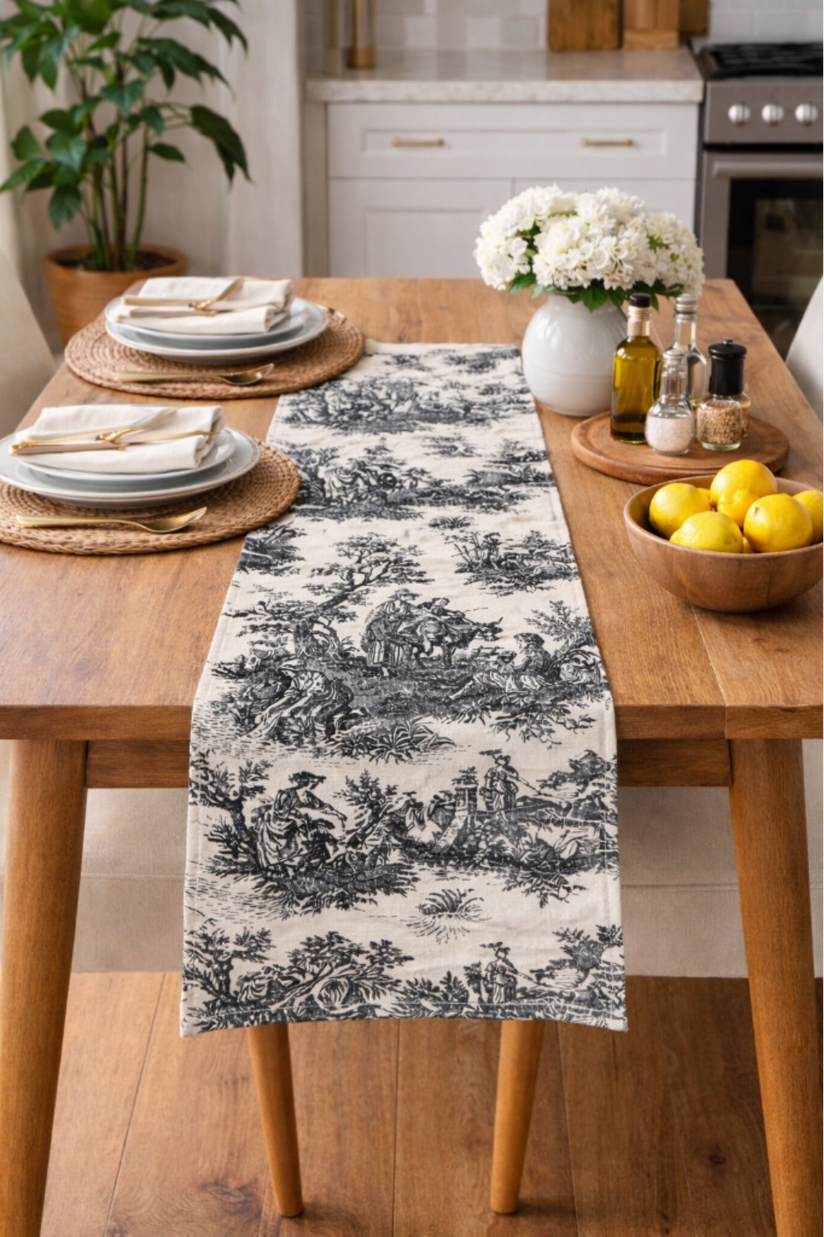 Toile de Jouy | %100 Pamuk Dekoratif Masa Runner 40x110 cm