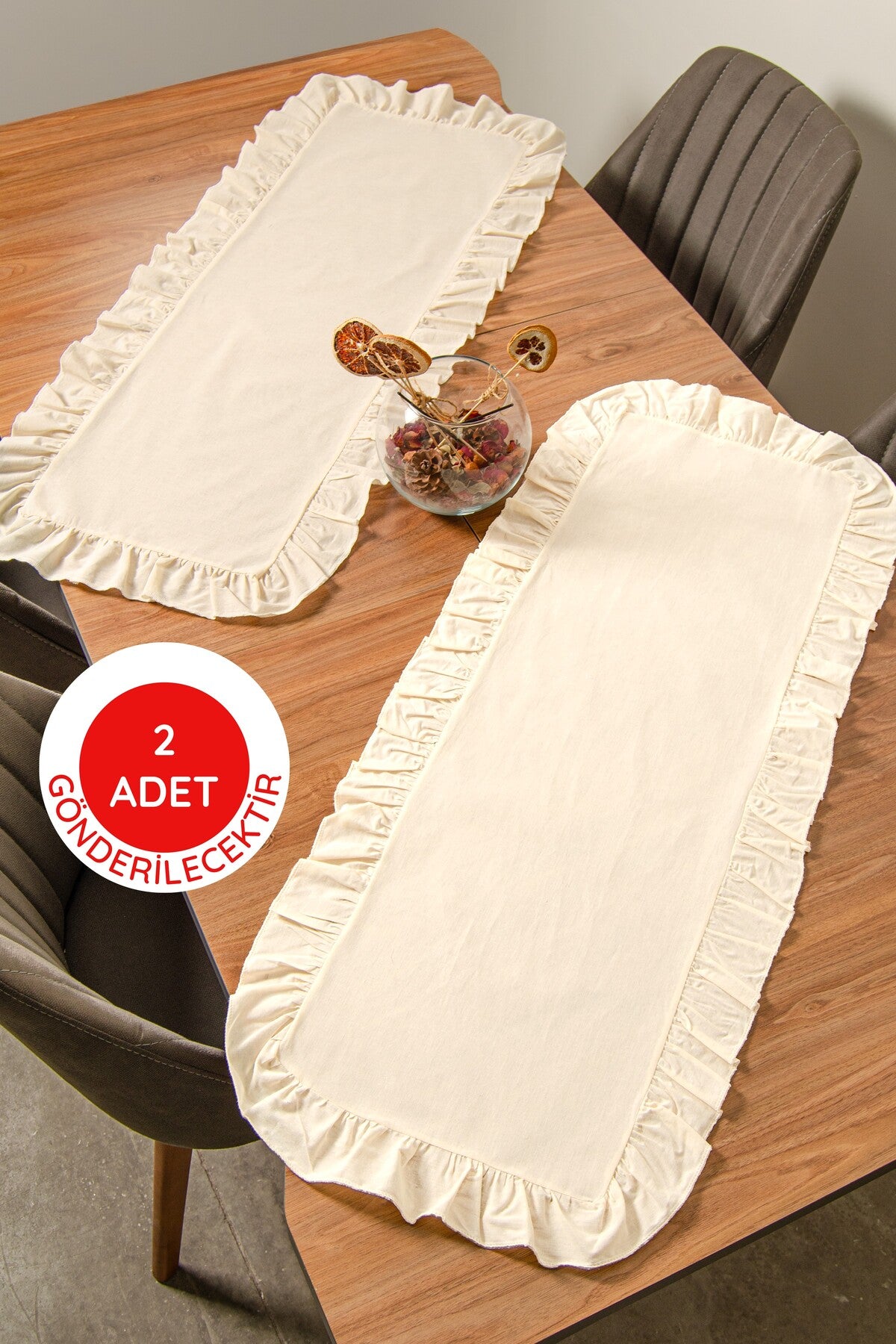 Keten | 2 Adet Fırfırlı Runner 40 x 110 Cm
