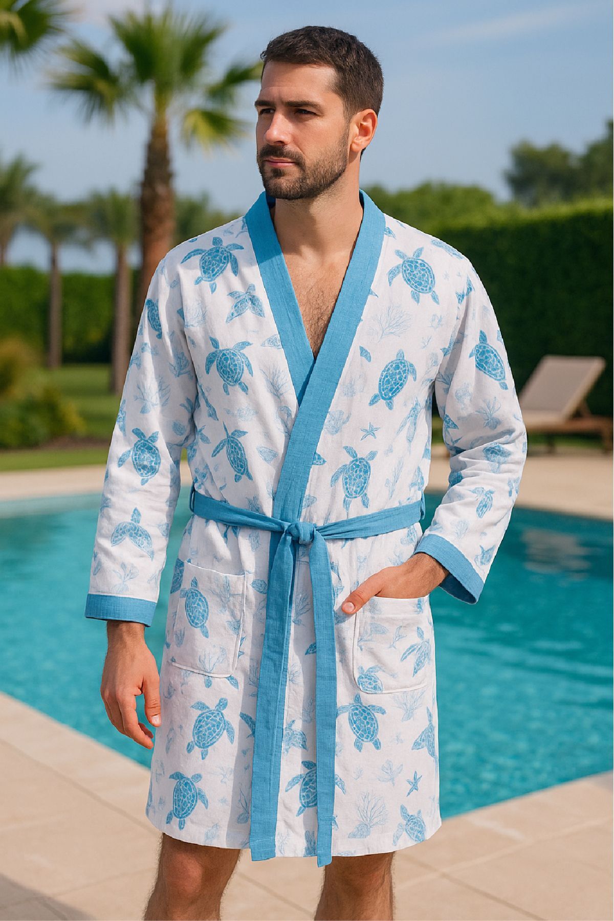 Baskılı Müslin Kimono Bornoz – Unisex | %100 Pamuk Yumuşacık 2 Katlı Doğal Kumaş