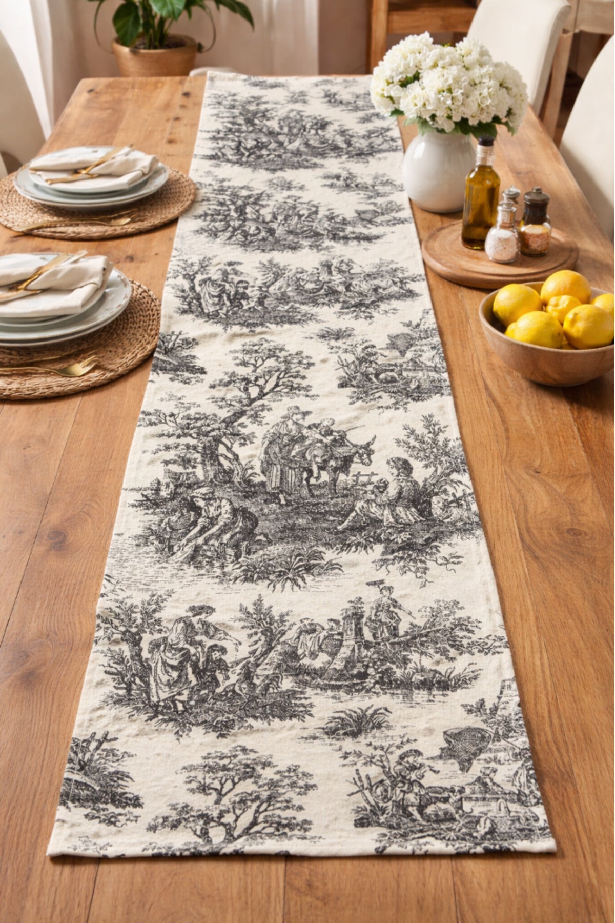 Toile de Jouy | %100 Pamuk Dekoratif Masa Runner 40x110 cm
