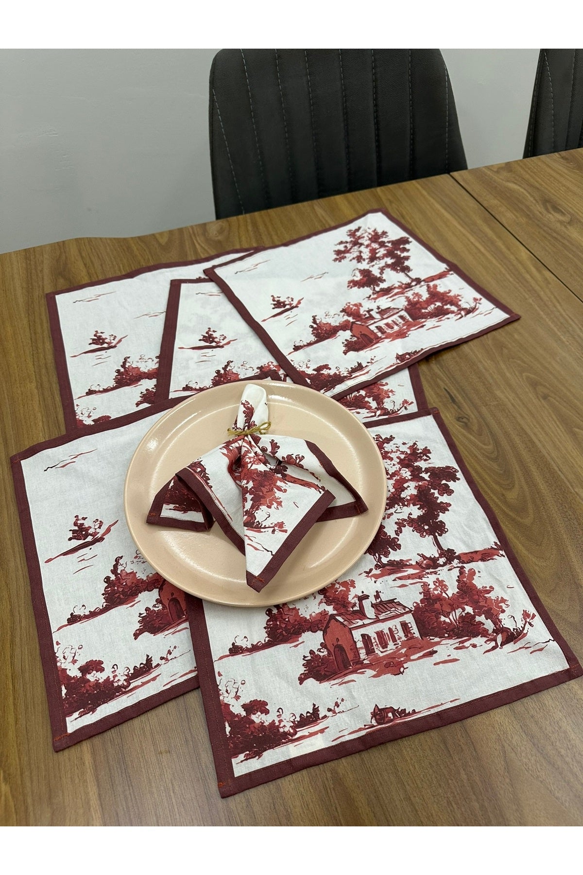 Toile De Jouy Monet Amerikan Servis 6’lı Set | 30x30 cm | %100 Pamuk Dijital Baskılı | Country Tarzı