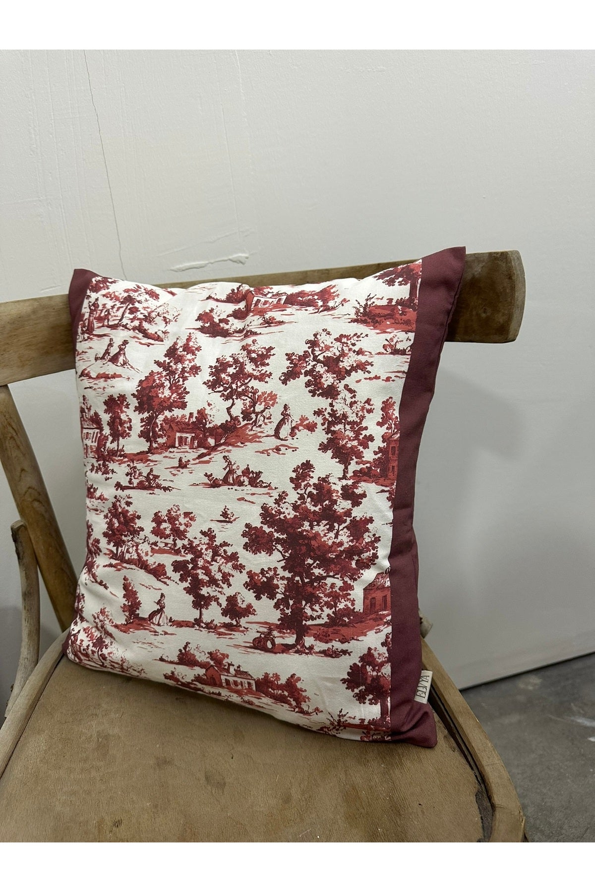 Toile De Jouy Monet Kırlent Kılıfı 43x43 cm | %100 Pamuk Dijital Baskılı | Country Tarzı Fransız Dek
