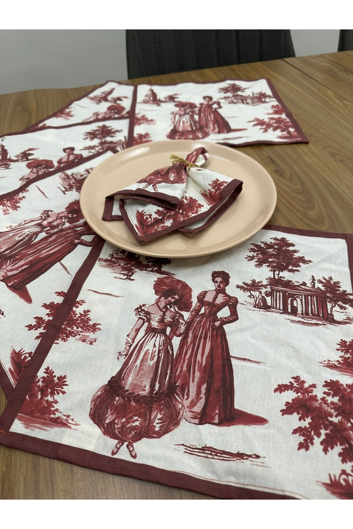 Toile De Jouy Paris Amerikan Servis 6’lı Set | 35x45 cm | %100 Pamuk Dijital Baskılı | Klasik Fransı