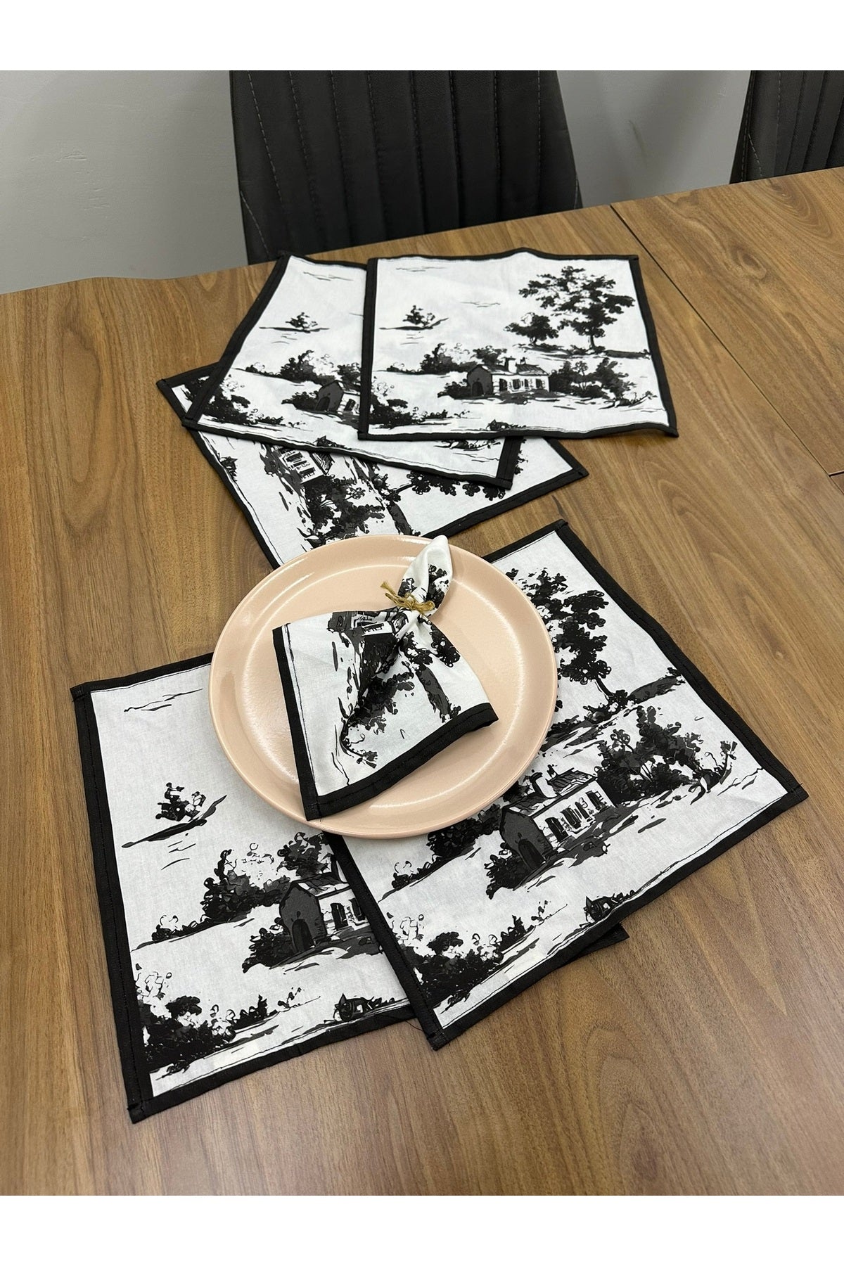 Toile De Jouy Monet Amerikan Servis 6’lı Set | 30x30 cm | %100 Pamuk Dijital Baskılı | Country Tarzı