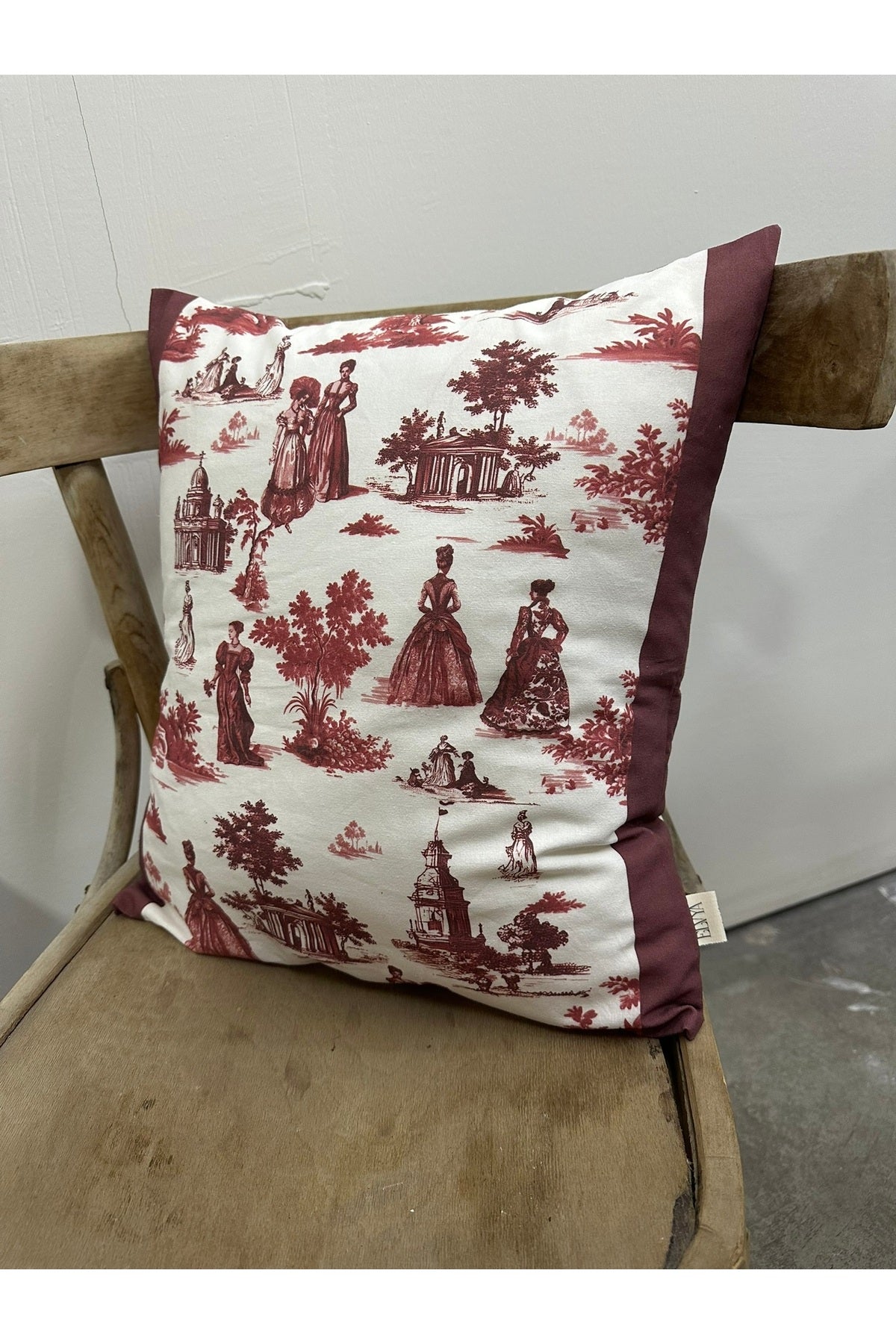Toile De Jouy Paris Kırlent Kılıfı 43x43 cm | %100 Pamuk Dijital Baskılı | Klasik Fransız Tarzı Deko