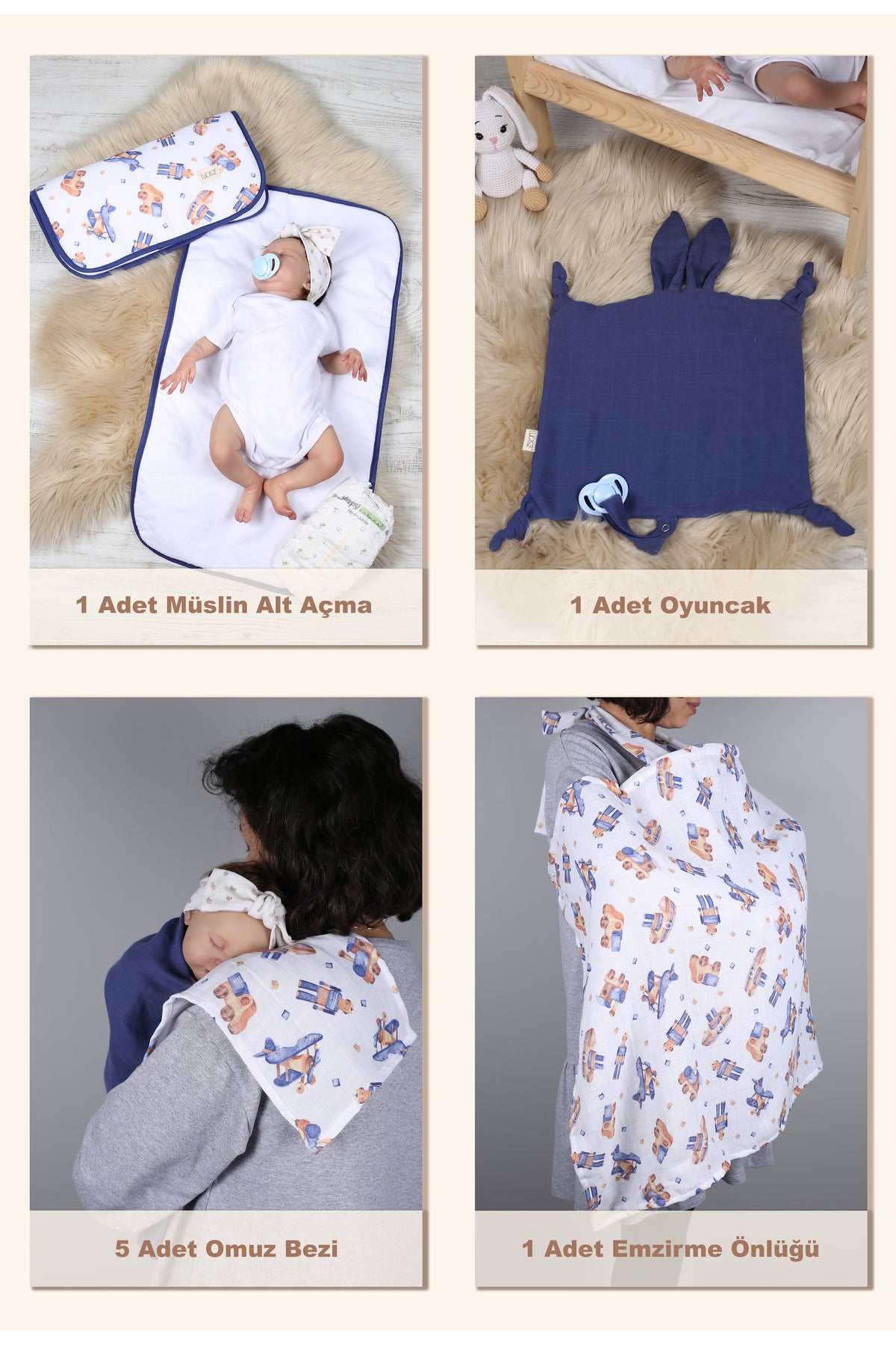 29 Parça Müslin Bebek Bakım Çantası - Müslin Set