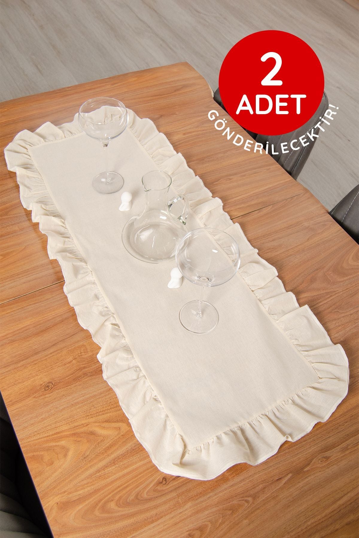 Keten | 2 Adet Fırfırlı Runner 40 x 110 Cm
