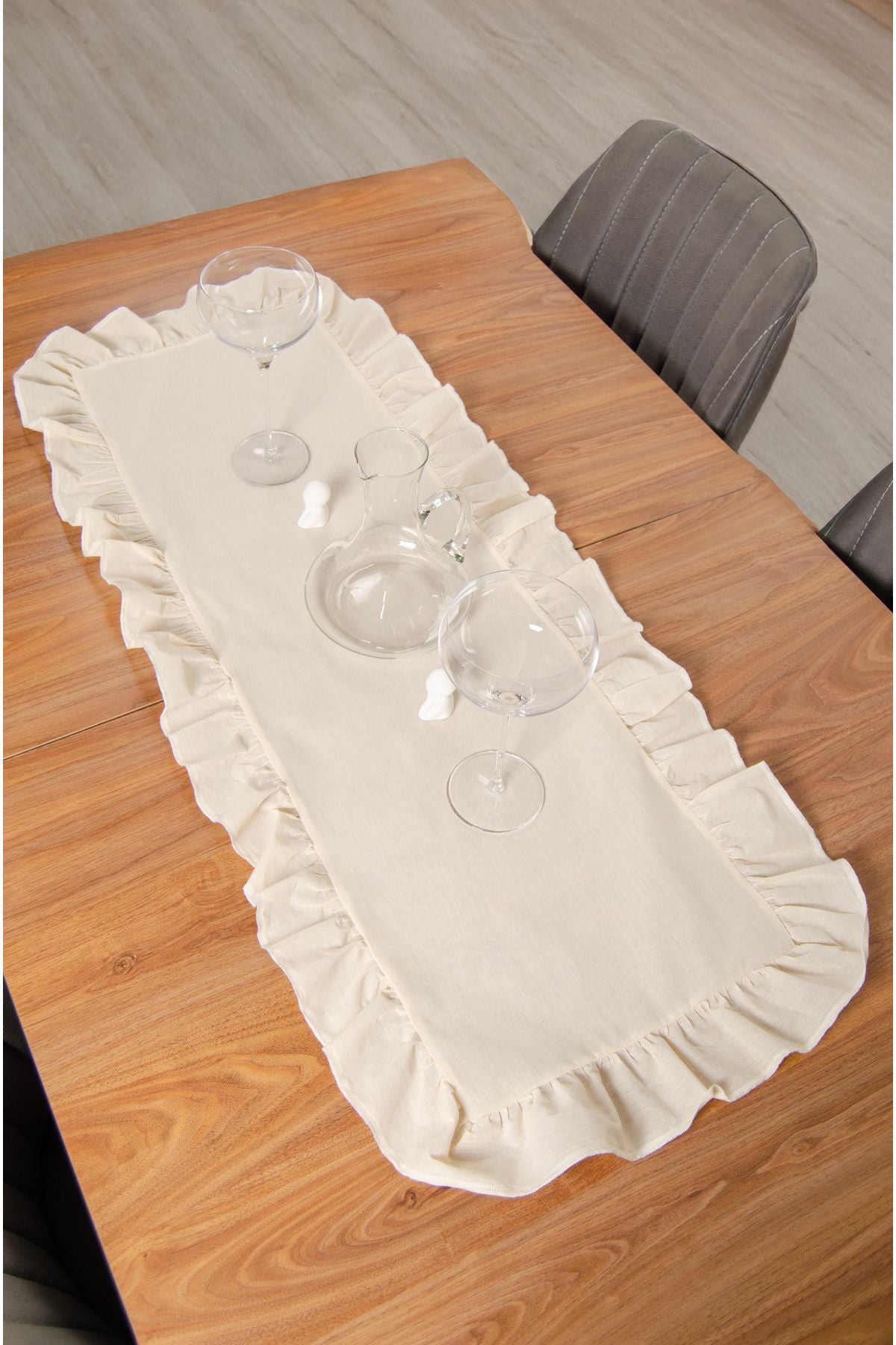 Keten | 2 Adet Fırfırlı Runner 40 x 110 Cm