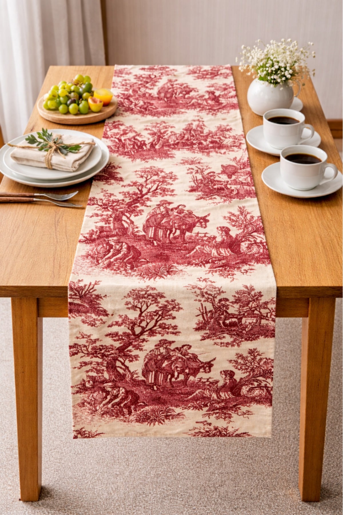 Toile de Jouy | %100 Pamuk Dekoratif Masa Runner 40x110 cm
