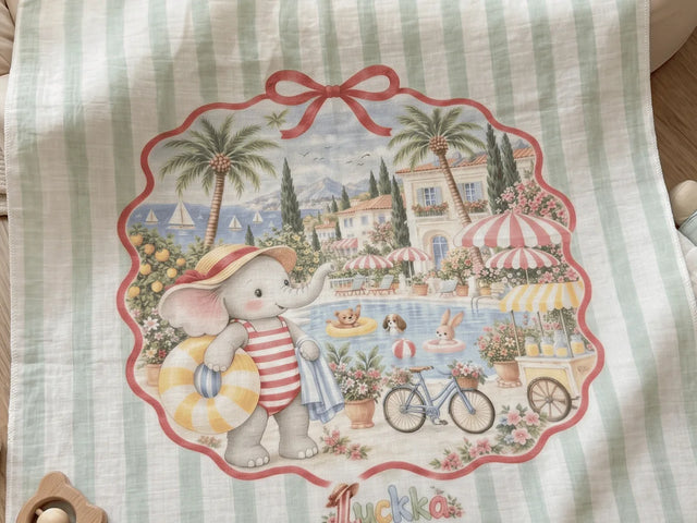 Little Story Deniz desenli müslin örtü